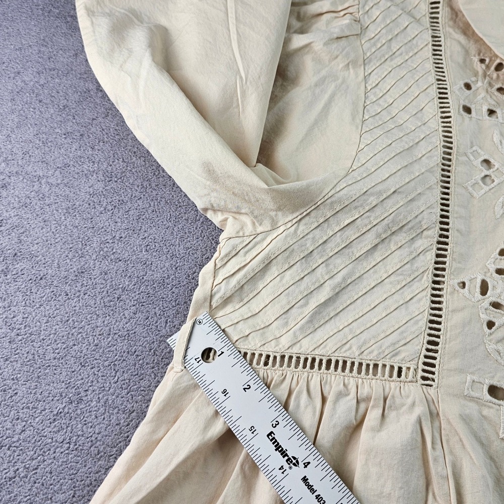 Zara Shirt Dress Womens Medium Cream Eyelet Embroidered Long Sleeve Button-Front - Picture 7 of 8